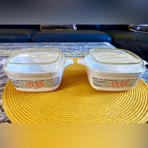 Two Corning Ware Mini Casserole Dish 5" Autumn Meadow with Lid P-43-B  700ml